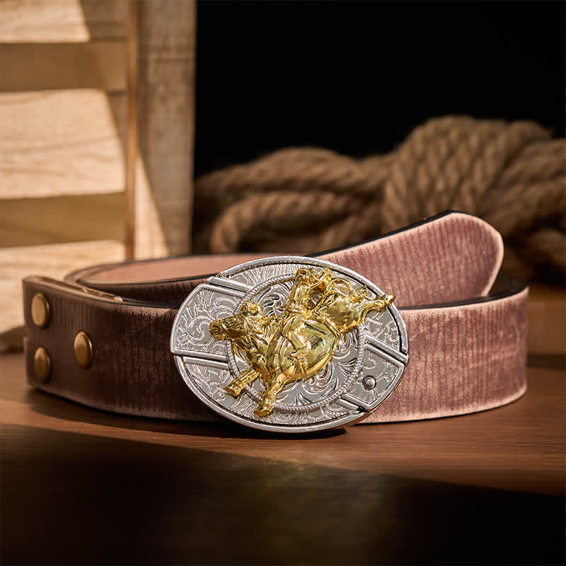 Ceinture en cuir avec boucle de couteau pliant dissimulé, style cavalier de rodéo, argent et or audacieux - Cavalier de bronco - Ceinture marron vieillie - 42 - image 5