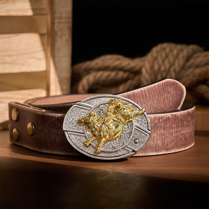 Ceinture en cuir avec boucle de couteau pliant dissimulé, style cavalier de rodéo, argent et or audacieux - Cavalier de bronco - Ceinture marron vieillie - 42 - image 5