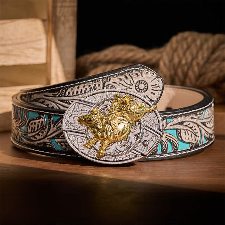 Ceinture en cuir avec boucle de couteau pliant dissimulé, style cavalier de rodéo, argent et or audacieux - Cavalier de bronco - Ceinture à fleurs grises - 42 - image 8