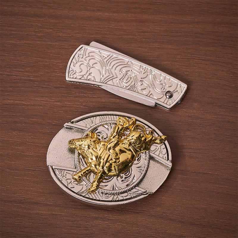 Ceinture en cuir avec boucle de couteau pliant dissimulé, style cavalier de rodéo, argent et or audacieux - image 10
