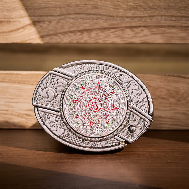 Ceinture en cuir avec boucle de couteau pliant caché, inspirée du calendrier aztèque et maya. - Calendrier aztèque maya - Sans ceinture - Ceinture non incluse - image 0