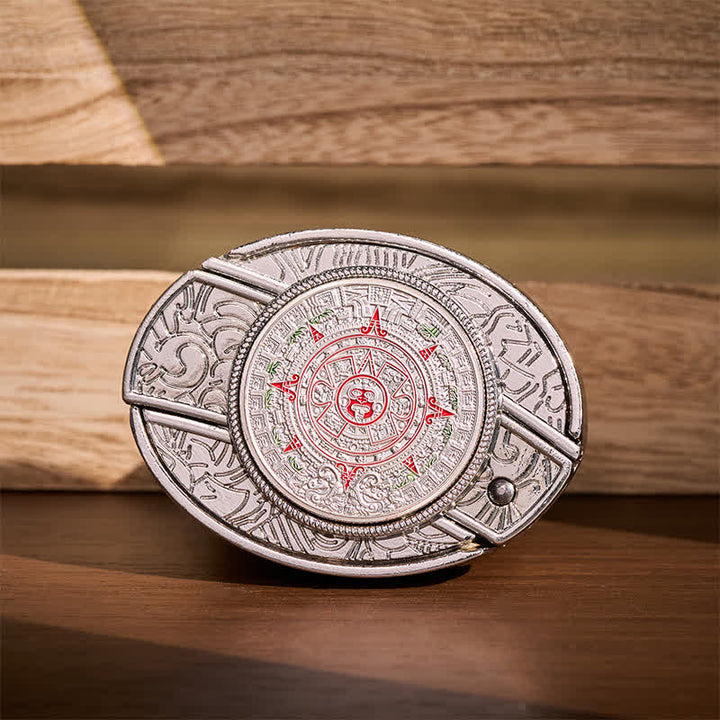 Ceinture en cuir avec boucle de couteau pliant caché, inspirée du calendrier aztèque et maya. - Calendrier aztèque maya - Sans ceinture - Ceinture non incluse - image 0