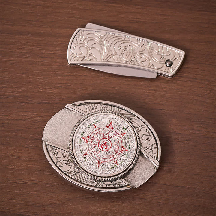 Ceinture en cuir avec boucle de couteau pliant caché, inspirée du calendrier aztèque et maya. - image 10