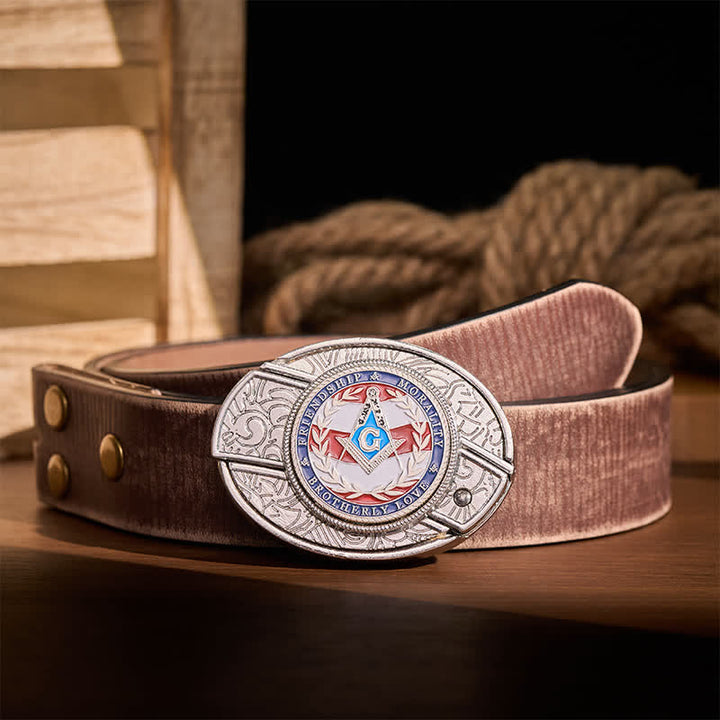 Ceinture en cuir avec boucle de couteau pliant dissimulée, symbole maçonnique de l'amour fraternel, à faire soi-même. - Argent - Ceinture marron vieillie - 42 - image 4