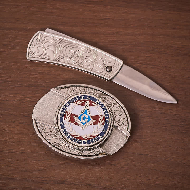 Ceinture en cuir avec boucle de couteau pliant dissimulée, symbole maçonnique de l'amour fraternel, à faire soi-même. - image 1