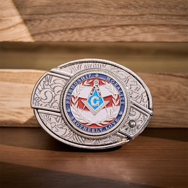 Ceinture en cuir avec boucle de couteau pliant dissimulée, symbole maçonnique de l'amour fraternel, à faire soi-même. - Argent - Sans ceinture - Ceinture non incluse - image 0