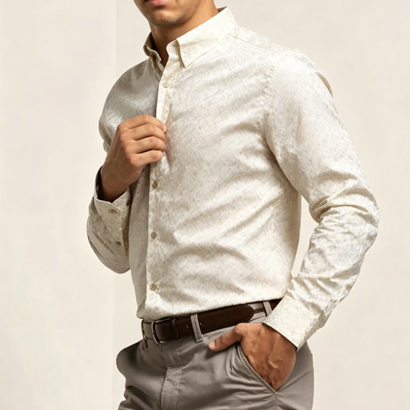 Chemise de mariage pour homme en satin jacquard à motif cachemire rétro britannique - image 6