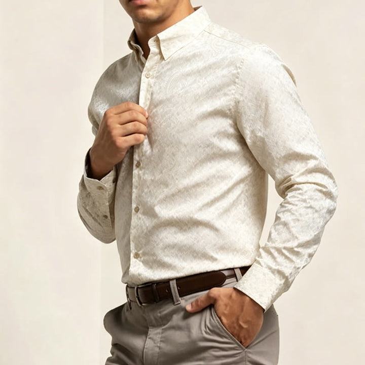 Chemise de mariage pour homme en satin jacquard à motif cachemire rétro britannique - image 6