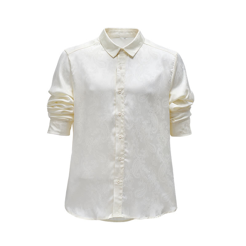 Chemise de mariage pour homme en satin jacquard à motif cachemire rétro britannique - Kaki - 2XL - image 4