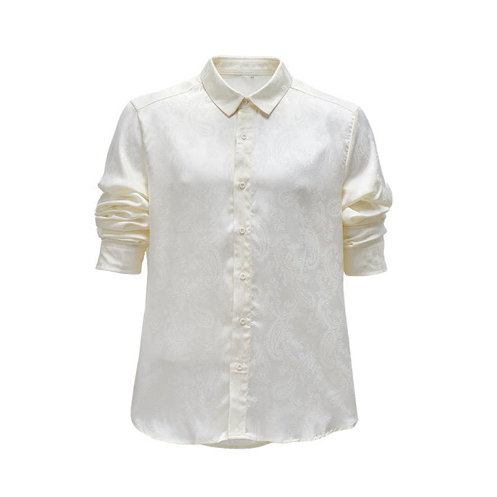 Chemise de mariage pour homme en satin jacquard à motif cachemire rétro britannique - Kaki - 2XL - image 4
