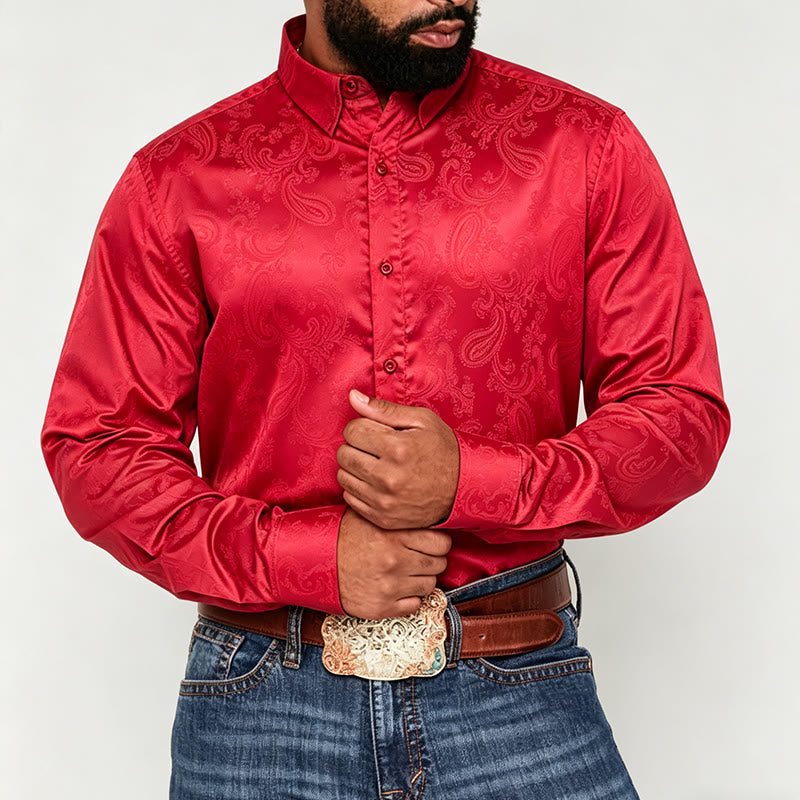 Chemise de mariage pour homme en satin jacquard à motif cachemire rétro britannique - image 1