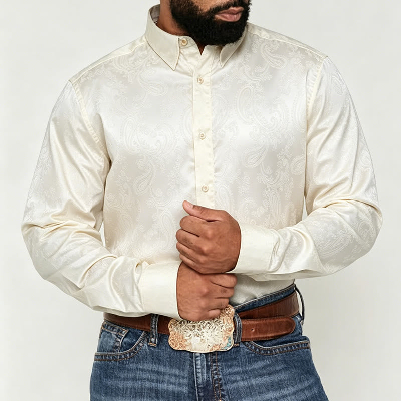Chemise de mariage pour homme en satin jacquard à motif cachemire rétro britannique - image 5