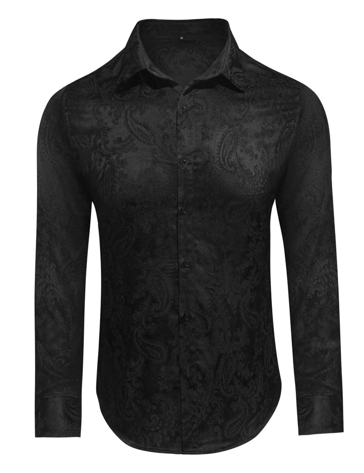 Chemise de mariage pour homme en satin jacquard à motif cachemire rétro britannique - Noir - 2XL - image 8