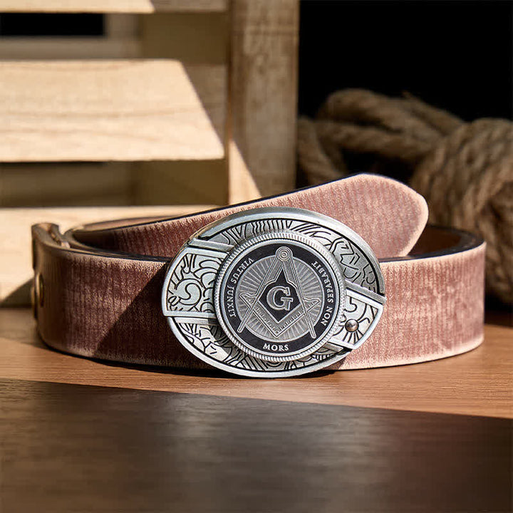 Boucle de couteau pliant dissimulée en émail noir avec symbole maçonnique à monter soi-même, ceinture en cuir - Noir - Ceinture marron vieillie - 42 - image 5