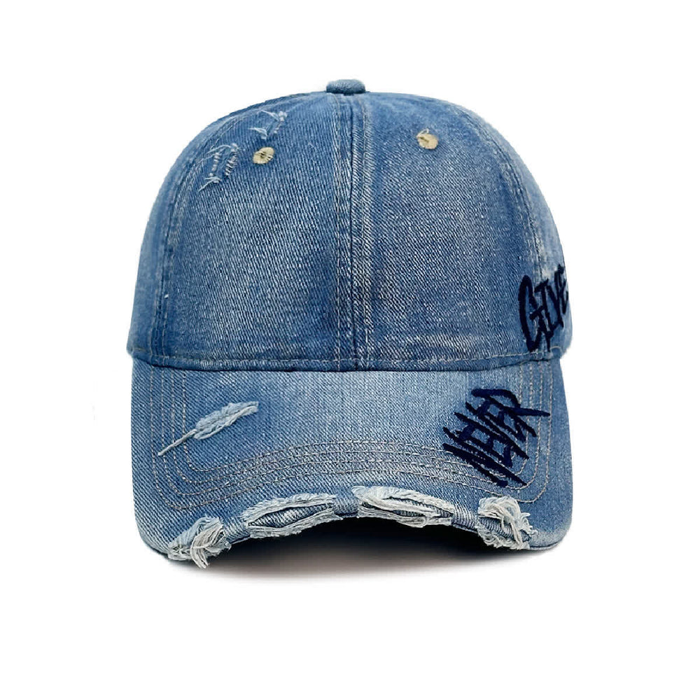 Casquette de baseball en denim délavé brodée « Never Give Up » - image 1