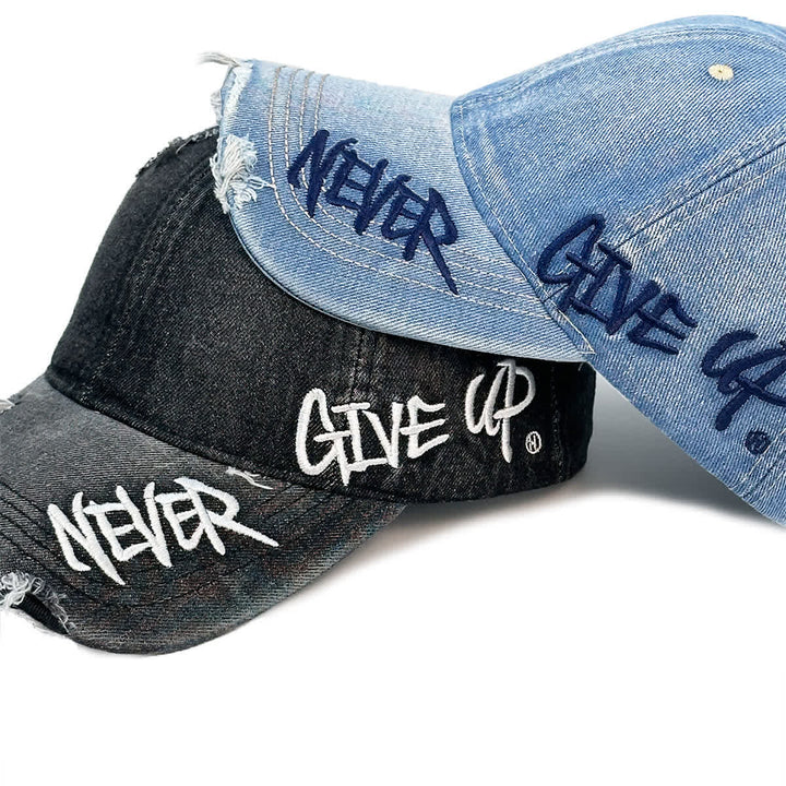 Casquette de baseball en denim délavé brodée « Never Give Up » - image 4