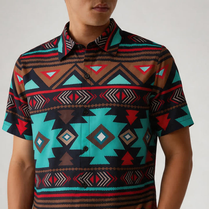 Chemise western rétro pour homme, imprimé géométrique aztèque du sud-ouest - image 3