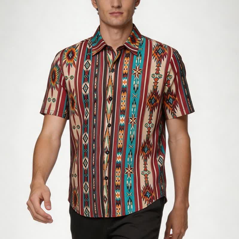 Chemise western pour homme à rayures aztèques couleur terre cuite - image 1