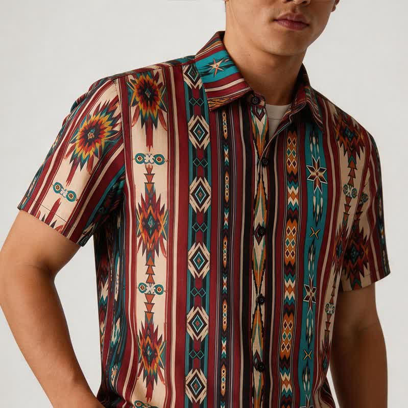 Chemise western pour homme à rayures aztèques couleur terre cuite - image 2