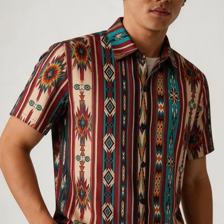 Chemise western pour homme à rayures aztèques couleur terre cuite - image 2