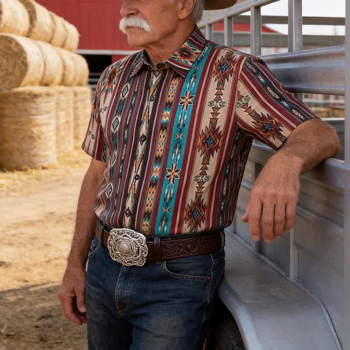 Chemise western pour homme à rayures aztèques couleur terre cuite - Terre cuite - 5XL - image 0