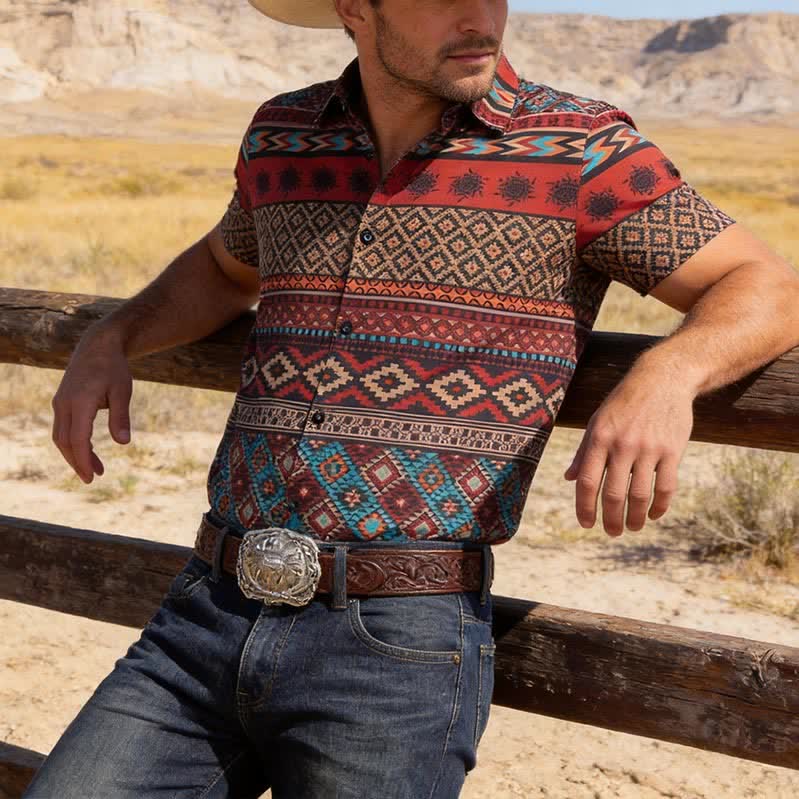 Chemise western pour homme à rayures aztèques rouges audacieuses - Rouge - 5XL - image 0
