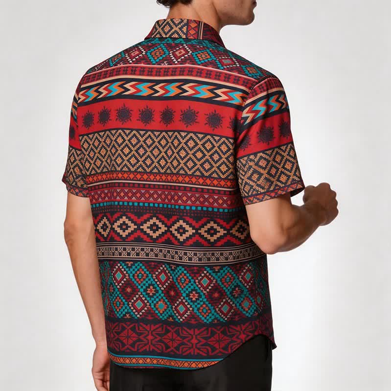 Chemise western pour homme à rayures aztèques rouges audacieuses - image 2