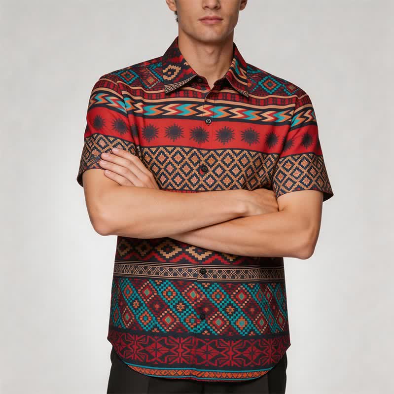 Chemise western pour homme à rayures aztèques rouges audacieuses - image 1