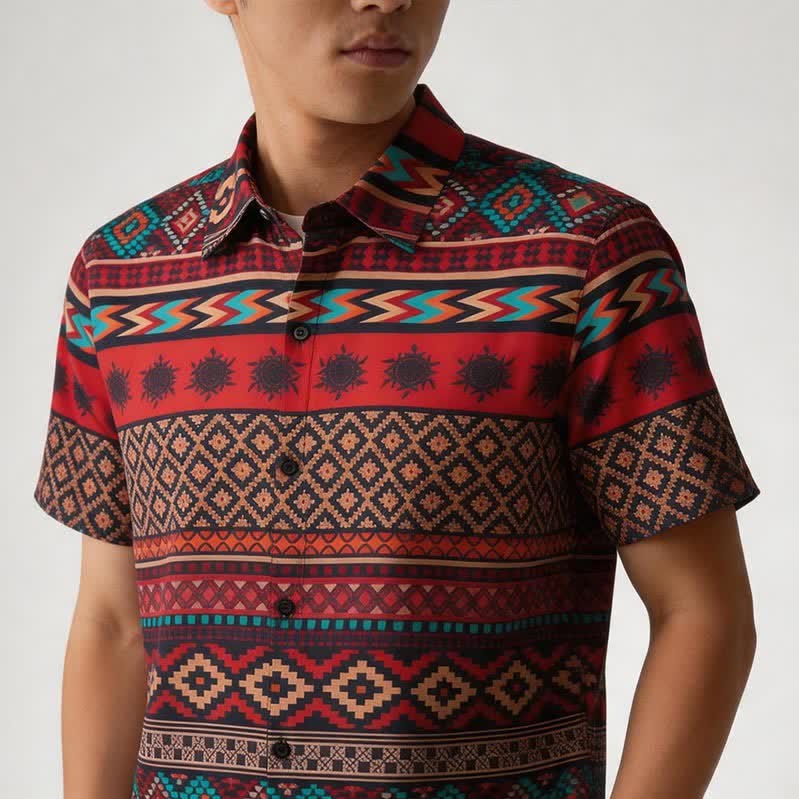 Chemise western pour homme à rayures aztèques rouges audacieuses - image 3