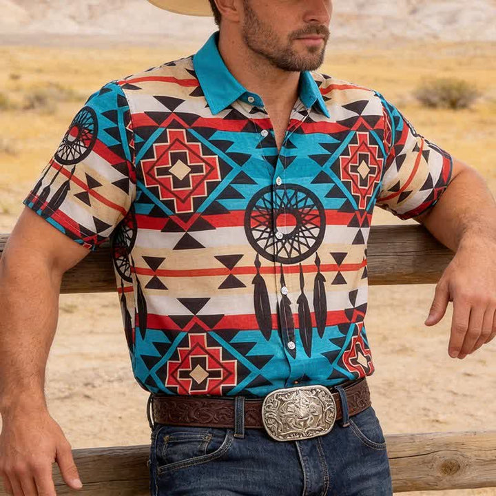 Chemise homme à motif aztèque attrape-rêves du sud-ouest - Turquoise - 4XL - image 0