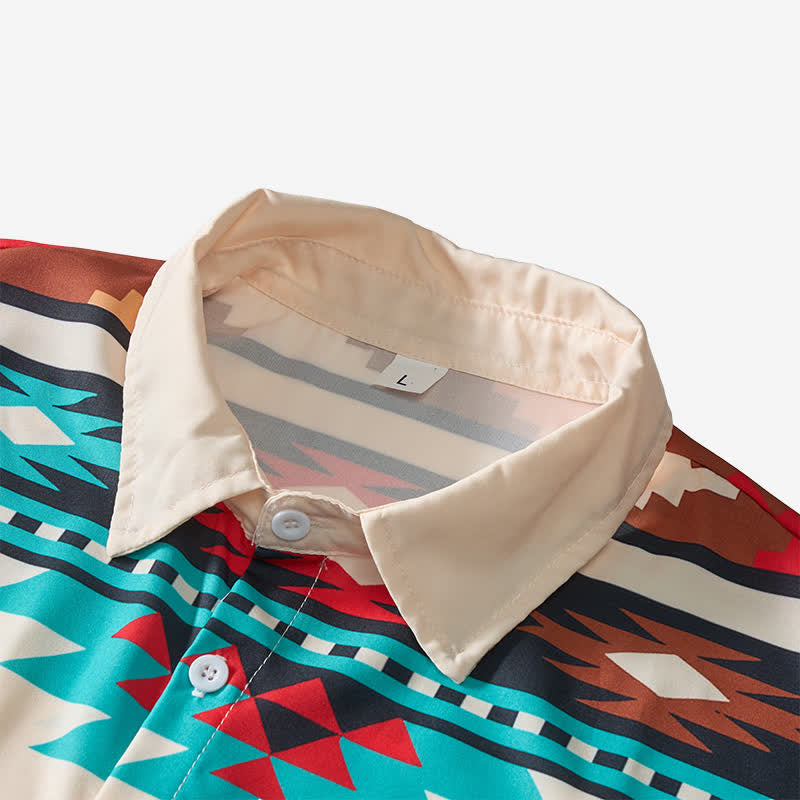 Chemise western décontractée pour homme, crème et turquoise, à imprimé aztèque - image 4