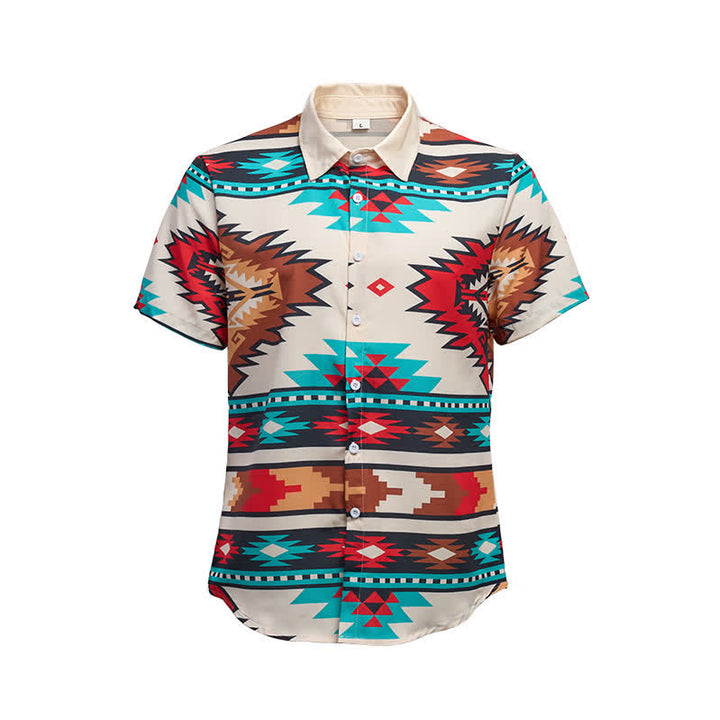 Chemise western décontractée pour homme, crème et turquoise, à imprimé aztèque - image 9