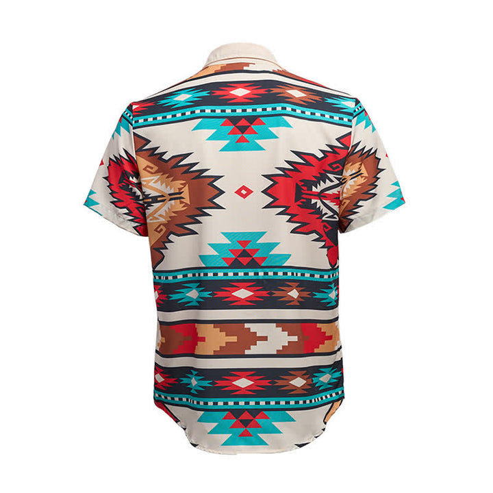 Chemise western décontractée pour homme, crème et turquoise, à imprimé aztèque - image 10