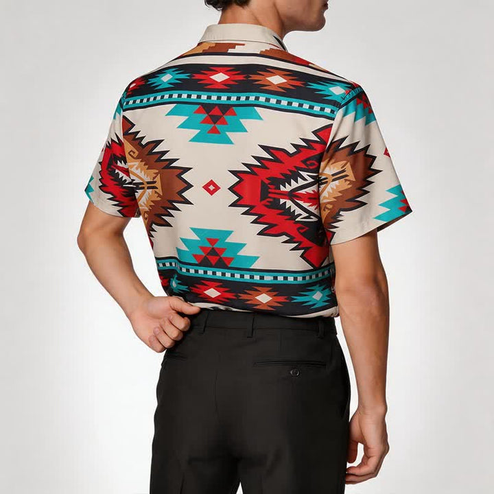 Chemise western décontractée pour homme, crème et turquoise, à imprimé aztèque - image 2