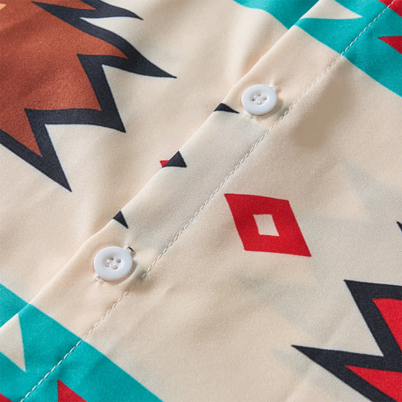 Chemise western décontractée pour homme, crème et turquoise, à imprimé aztèque - image 5