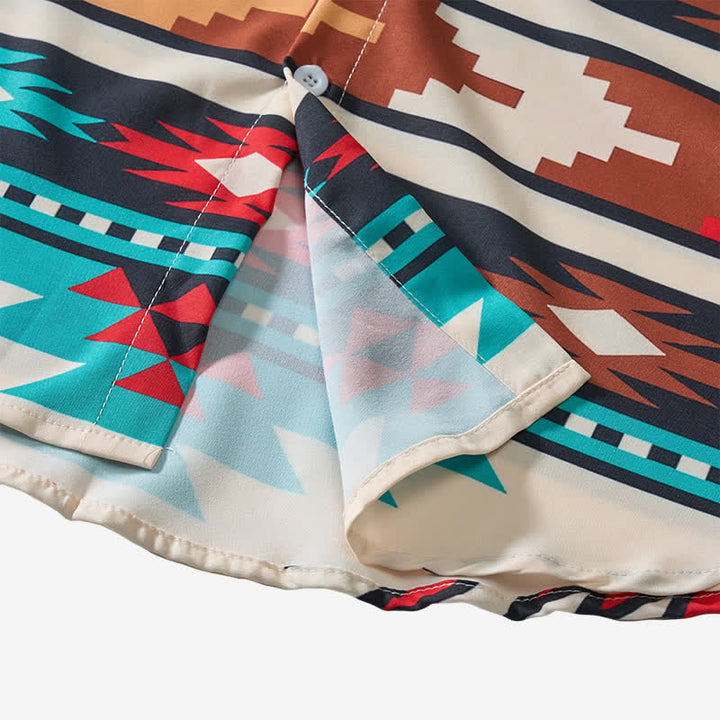 Chemise western décontractée pour homme, crème et turquoise, à imprimé aztèque - image 7