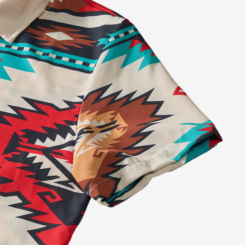 Chemise western décontractée pour homme, crème et turquoise, à imprimé aztèque - image 8