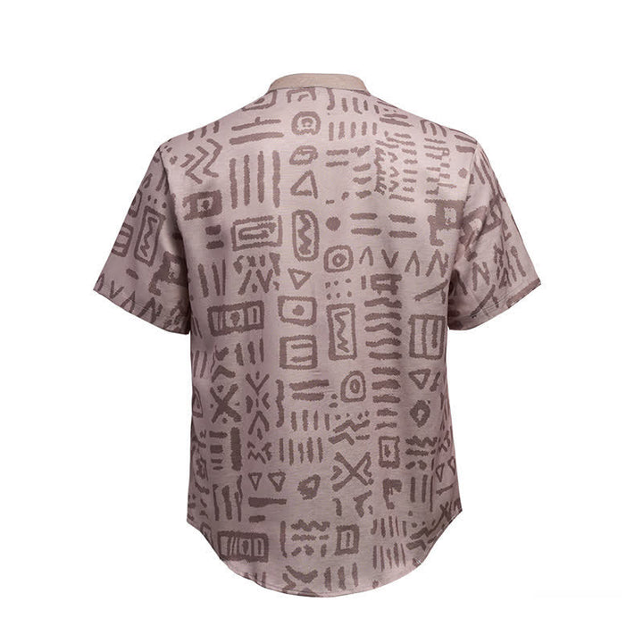 Chemise ethnique pour homme, beige taupe, à imprimé tribal - image 10