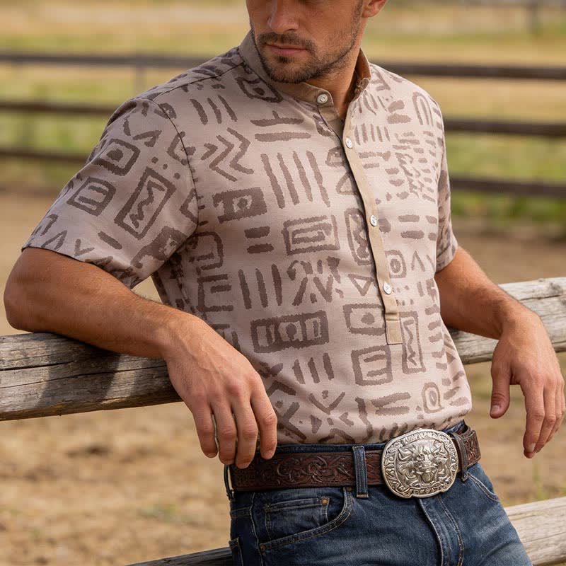 Chemise ethnique pour homme, beige taupe, à imprimé tribal - Beige taupe - 5XL - image 0
