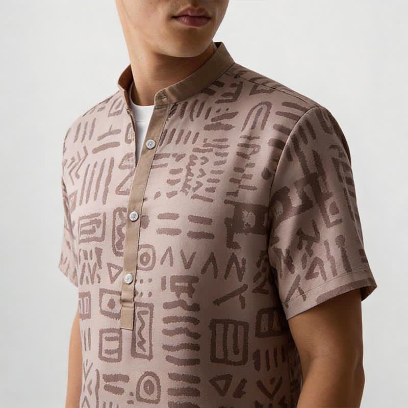 Chemise ethnique pour homme, beige taupe, à imprimé tribal - image 3