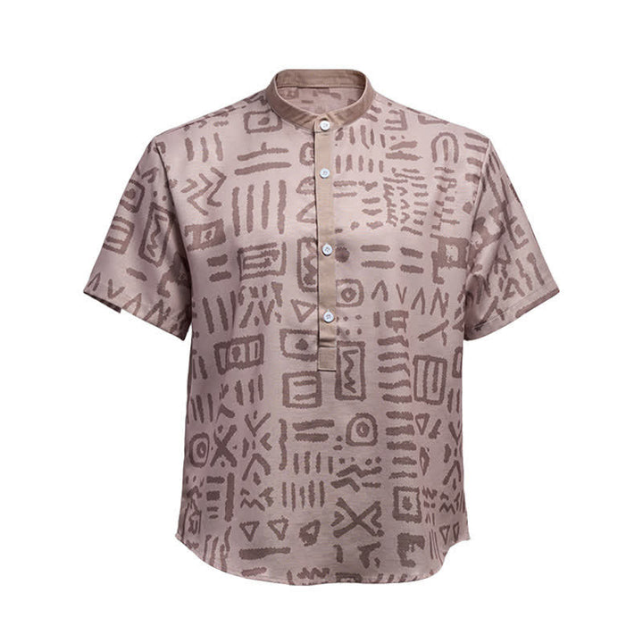 Chemise ethnique pour homme, beige taupe, à imprimé tribal - image 9