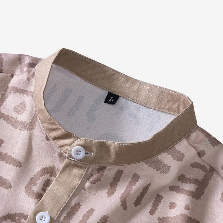 Chemise ethnique pour homme, beige taupe, à imprimé tribal - image 4