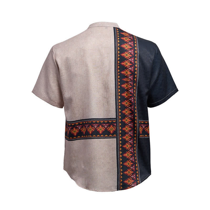 Chemise ethnique asymétrique pour homme en lin mélangé à imprimé tribal - image 10