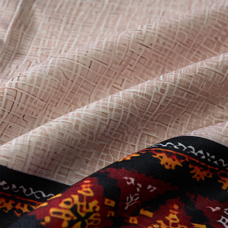 Chemise ethnique asymétrique pour homme en lin mélangé à imprimé tribal - image 6