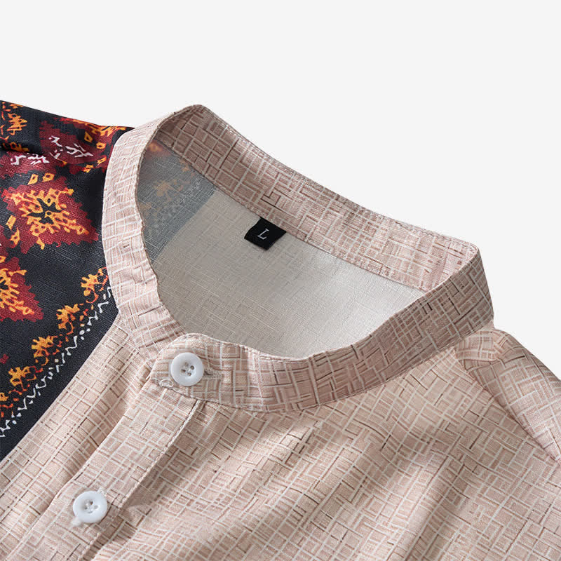 Chemise ethnique asymétrique pour homme en lin mélangé à imprimé tribal - image 4
