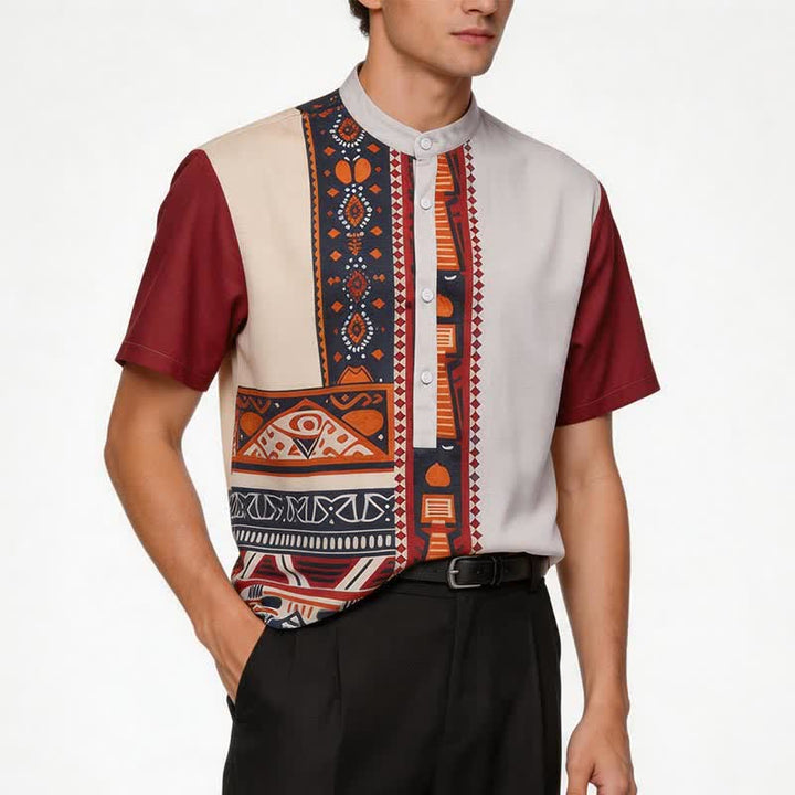 Chemise ethnique patchwork d'été pour homme, inspirée du Sud-Ouest américain - image 1