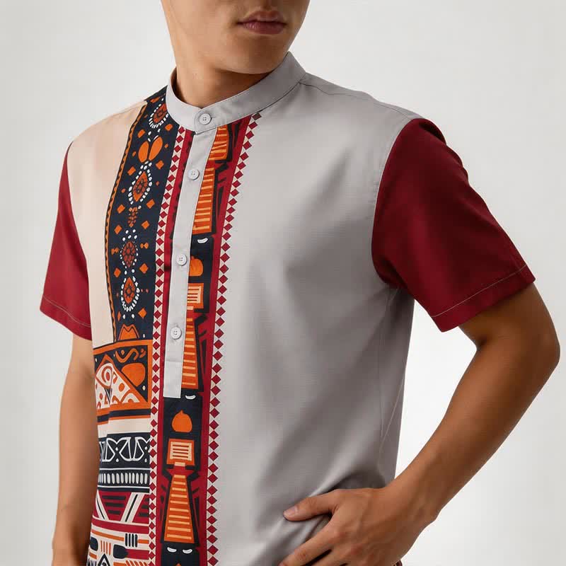 Chemise ethnique patchwork d'été pour homme, inspirée du Sud-Ouest américain - image 3