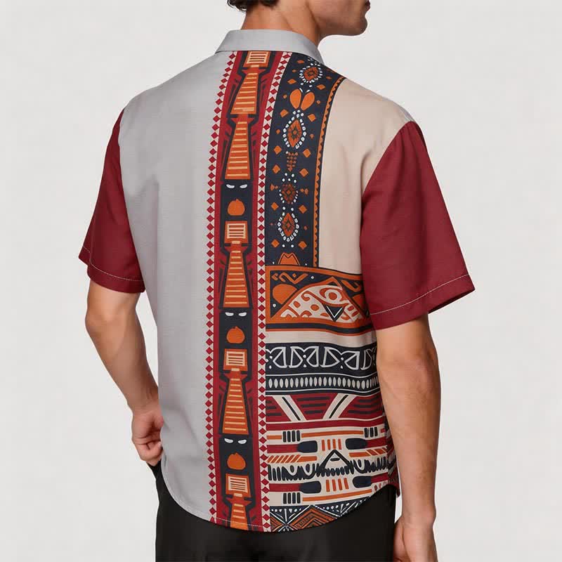 Chemise ethnique patchwork d'été pour homme, inspirée du Sud-Ouest américain - image 2