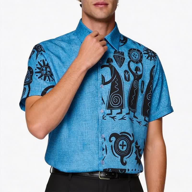 Chemise ethnique pour homme à imprimé inspiré de l'art rupestre du Sud-Ouest américain - image 3