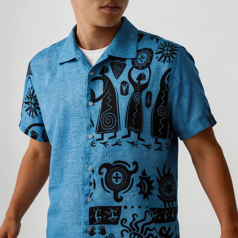 Chemise ethnique pour homme à imprimé inspiré de l'art rupestre du Sud-Ouest américain - image 1